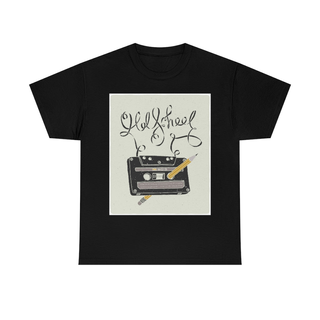 Retro - Old School Cassette Tape and Pencil - Unisex Heavy Cotton Tee