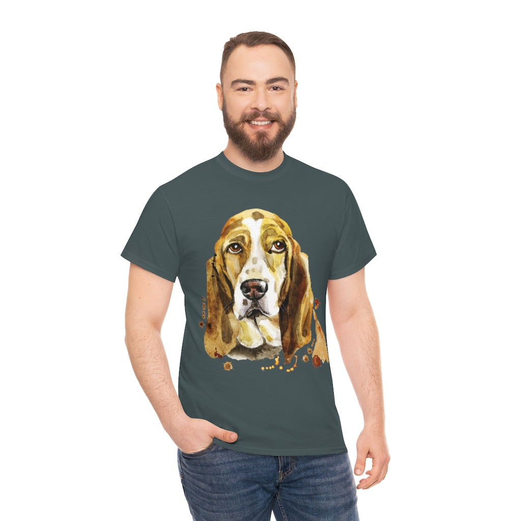 Bassett Hound Dog Portrait - Water color - Unisex Heavy Cotton Tee