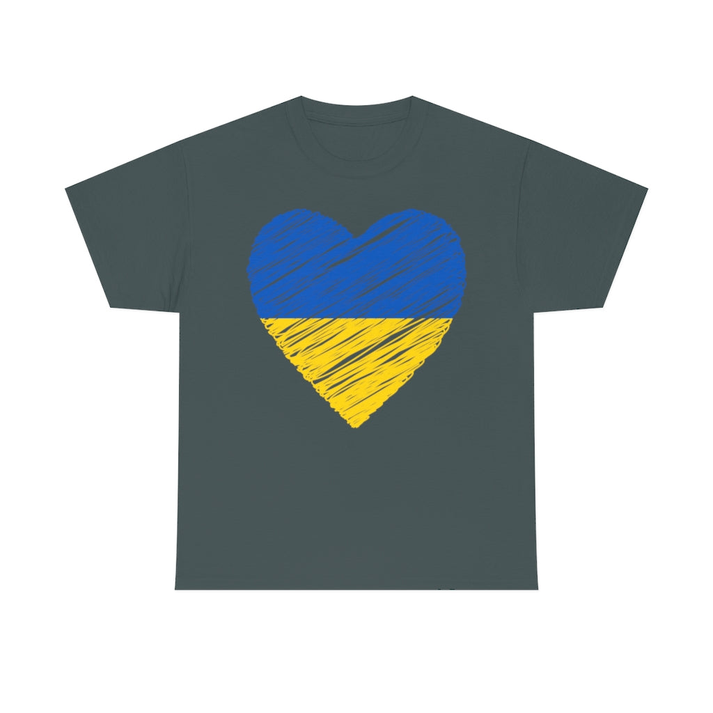 Blue and Yellow Heart - Unisex Heavy Cotton Tee