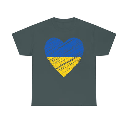 Blue and Yellow Heart - Unisex Heavy Cotton Tee