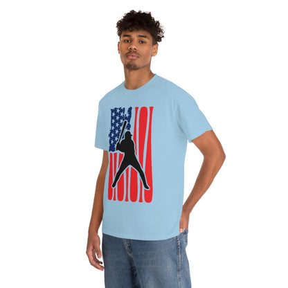 Baseball - Batter - USA Flag - Unisex Cotton Tee