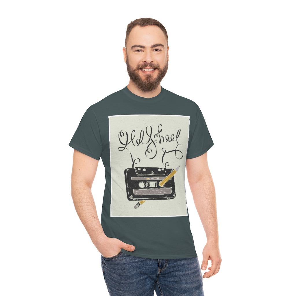 Retro - Old School Cassette Tape and Pencil - Unisex Heavy Cotton Tee