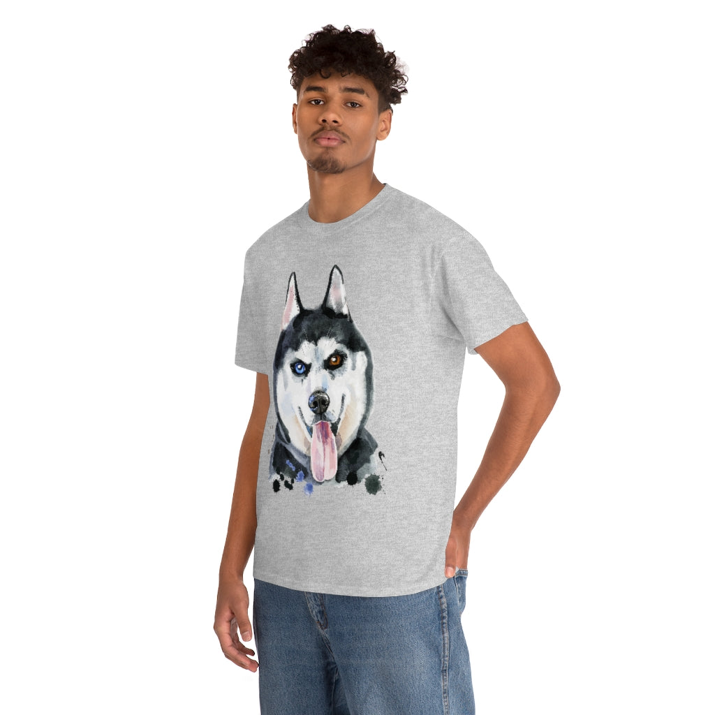 Husky Dog Portrait - Water color - Unisex Heavy Cotton Tee