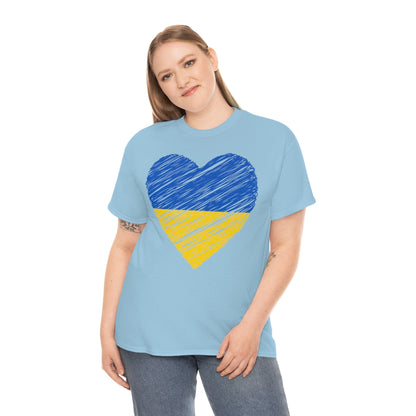 Blue and Yellow Heart - Unisex Heavy Cotton Tee