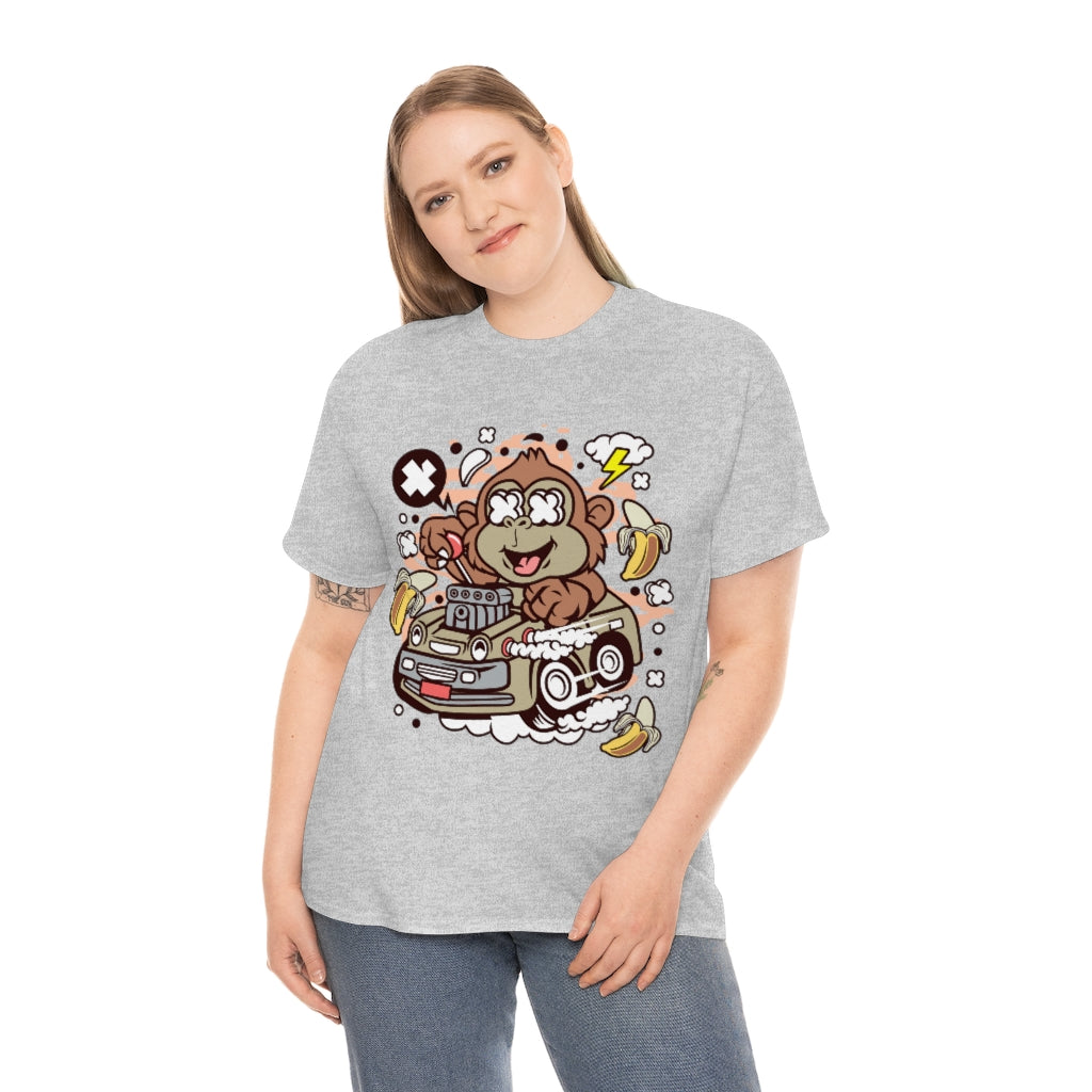 Cartoon Mad Monkey Hotrod - Unisex Heavy Cotton Tee