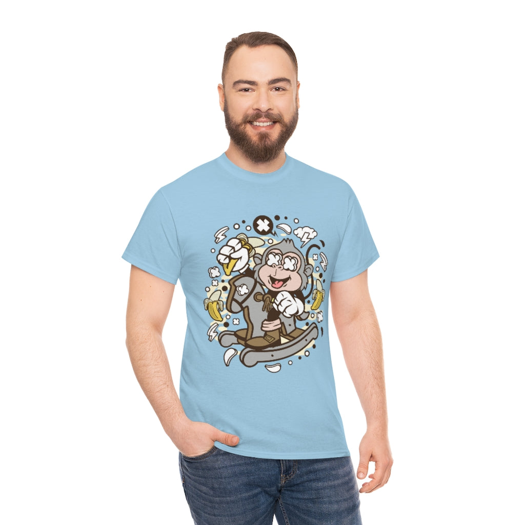 Cartoon Mad Monkey Rocking Horse - Unisex Heavy Cotton Tee