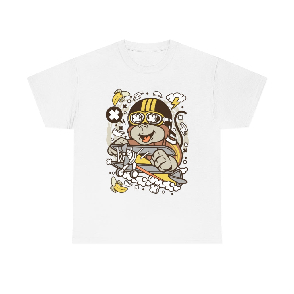 Cartoon Mad Monkey Pilot - Unisex Heavy Cotton Tee