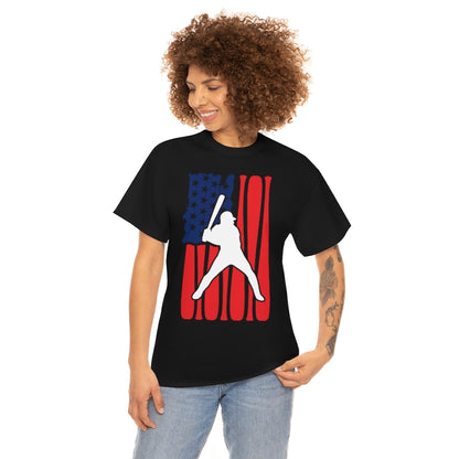 Baseball - Batter - USA Flag - Unisex Cotton Tee