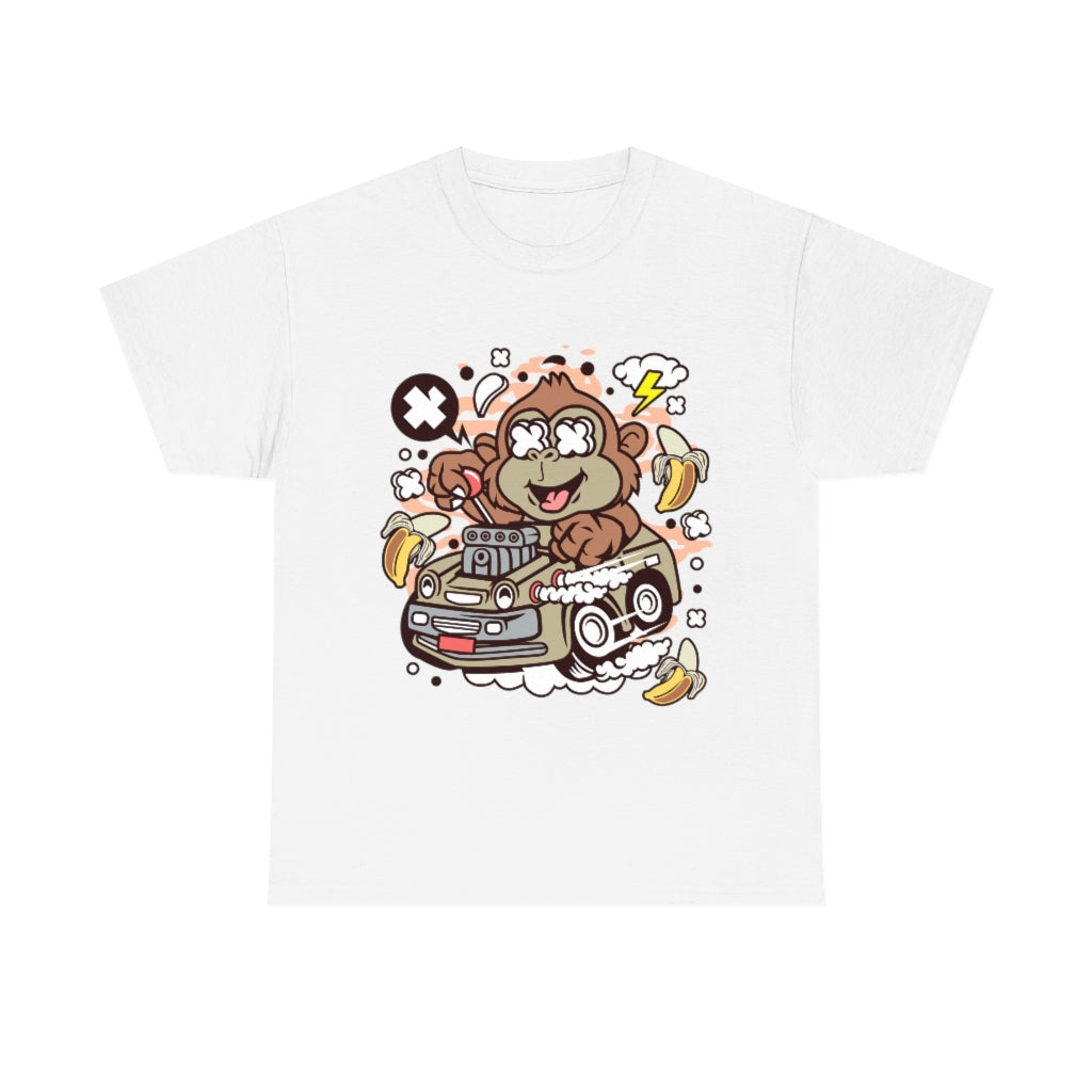 Cartoon Mad Monkey Hotrod - Unisex Heavy Cotton Tee