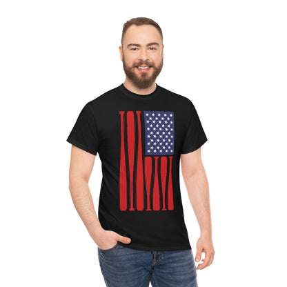 USA Flag Baseball Bats - Unisex Cotton Tee