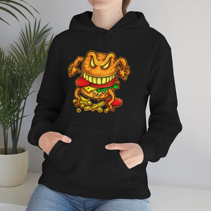 Cartoon Art - Evil Deluxe Cheese Burger - Unisex Heavy Blend™ Hooded Sweatshirt