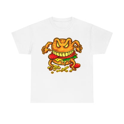 Cartoon Art - Evil Deluxe Cheese Burger - Unisex Heavy Cotton Tee