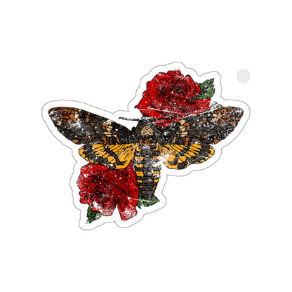 Distressed Moth & Roses Tattoo Art Motif- Kiss-Cut Stickers