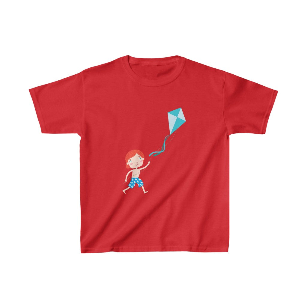 Cartoon Kid with Kite - Kids Heavy Cotton™ Tee