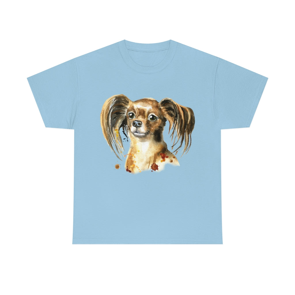 Papillon Dog Portrait - Water color - Unisex Heavy Cotton Tee