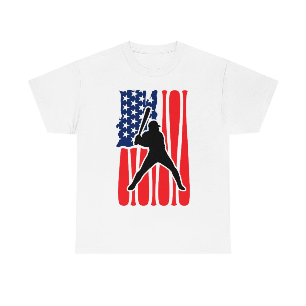 Baseball - Batter - USA Flag - Unisex Cotton Tee