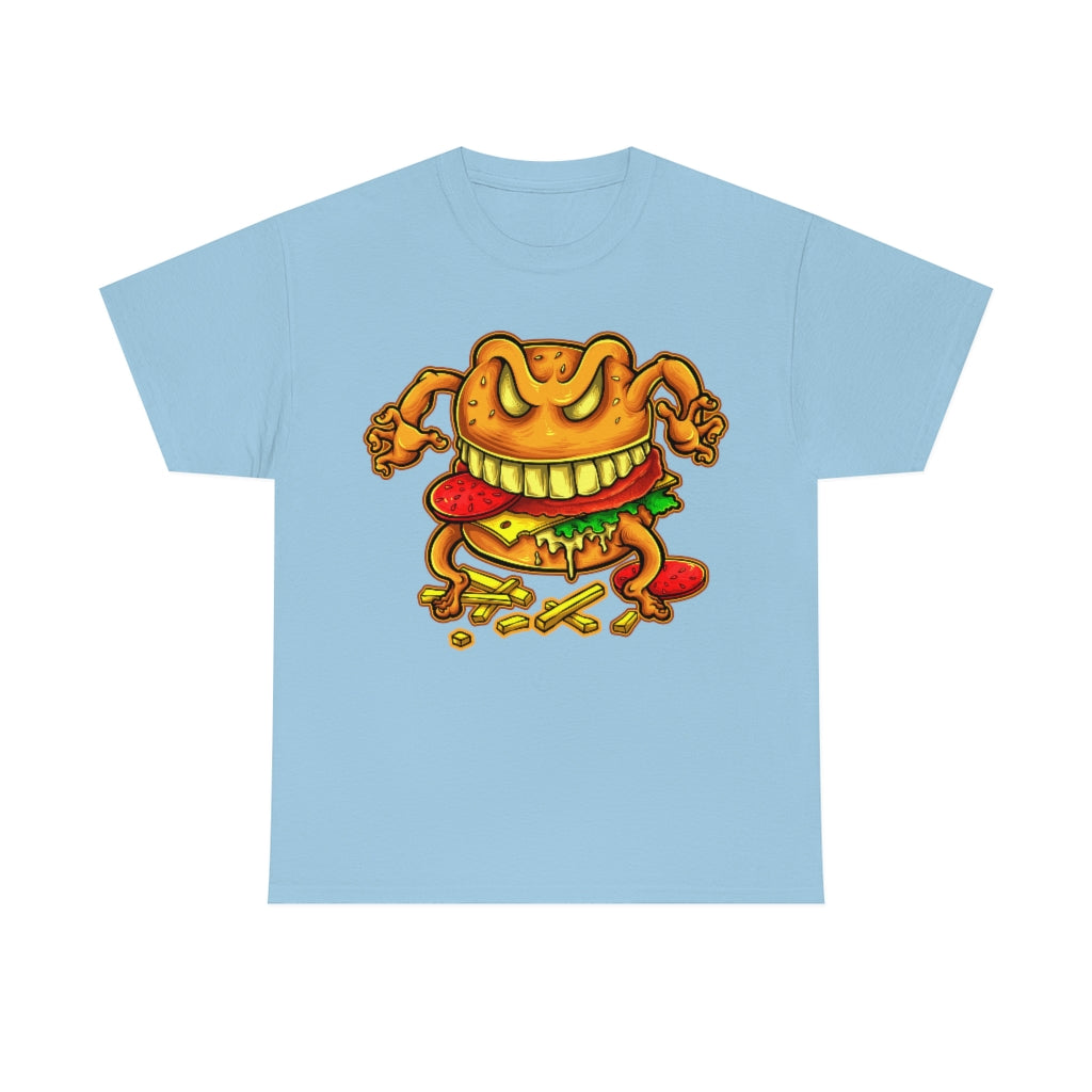 Cartoon Art - Evil Deluxe Cheese Burger - Unisex Heavy Cotton Tee