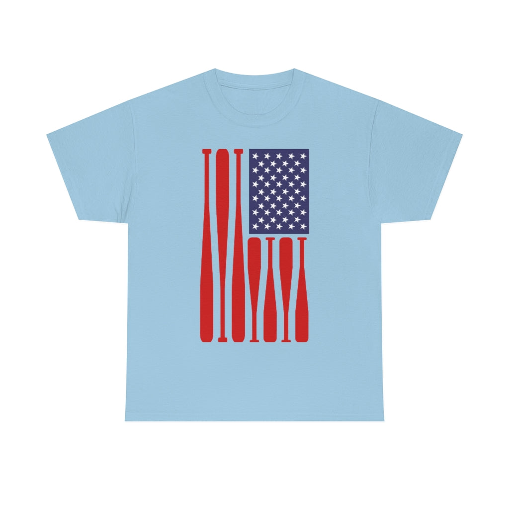 USA Flag Baseball Bats - Unisex Cotton Tee