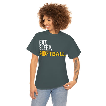 Eat Sleep Softball - Ball motif - Unisex Heavy Cotton Tee