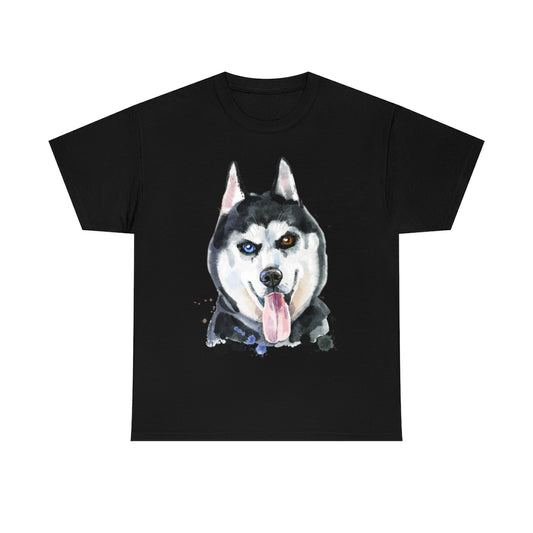 Husky Dog Portrait - Water color - Unisex Heavy Cotton Tee