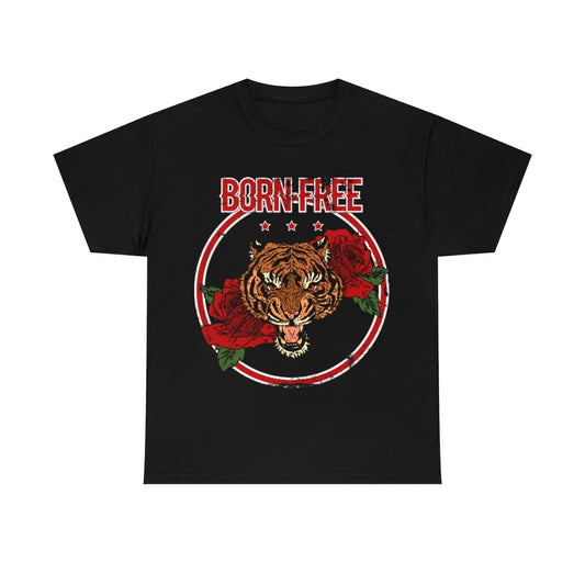 Distressed - Born Free Tiger & Roses tattoo motif - Unisex Heavy Cotton Tee