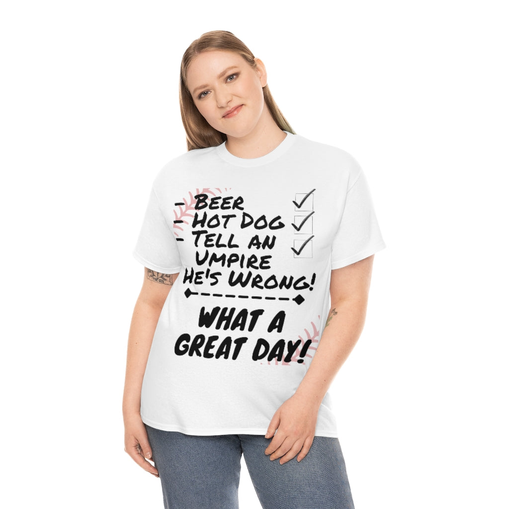 Game Day Check List - Beer, Hot Dog, Umpire - Unisex Cotton Tee