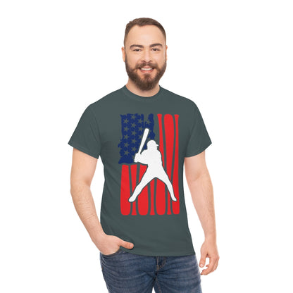 Baseball - Batter - USA Flag - Unisex Cotton Tee