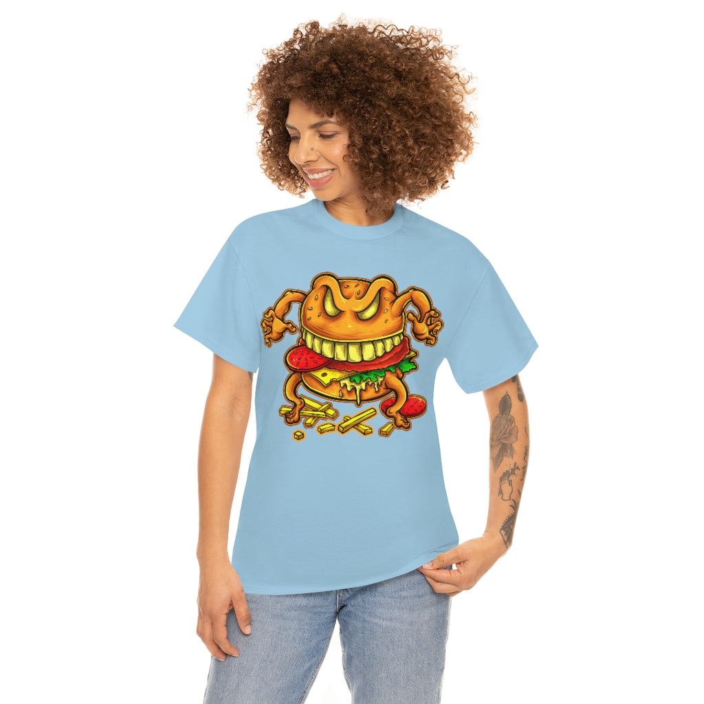 Cartoon Art - Evil Deluxe Cheese Burger - Unisex Heavy Cotton Tee