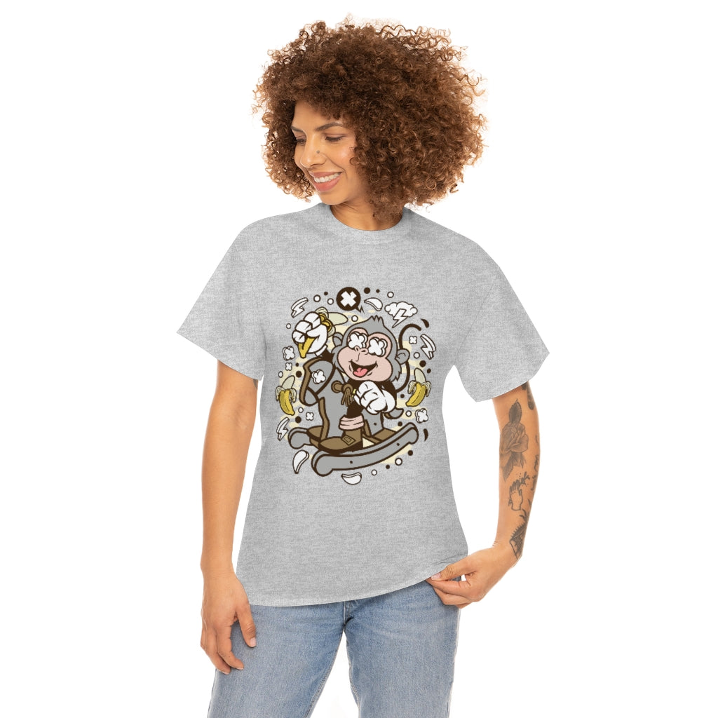 Cartoon Mad Monkey Rocking Horse - Unisex Heavy Cotton Tee