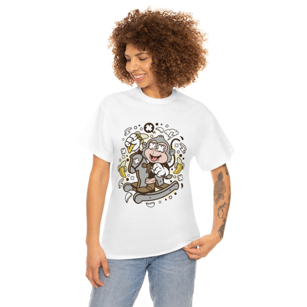 Cartoon Mad Monkey Rocking Horse - Unisex Heavy Cotton Tee