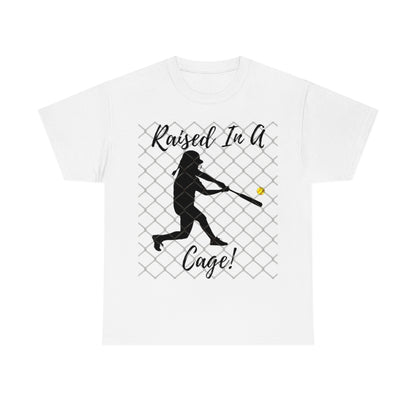 Softball Raised in a Cage - Unisex Cotton Tee