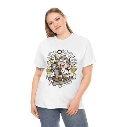 Cartoon Mad Monkey Rocking Horse - Unisex Heavy Cotton Tee