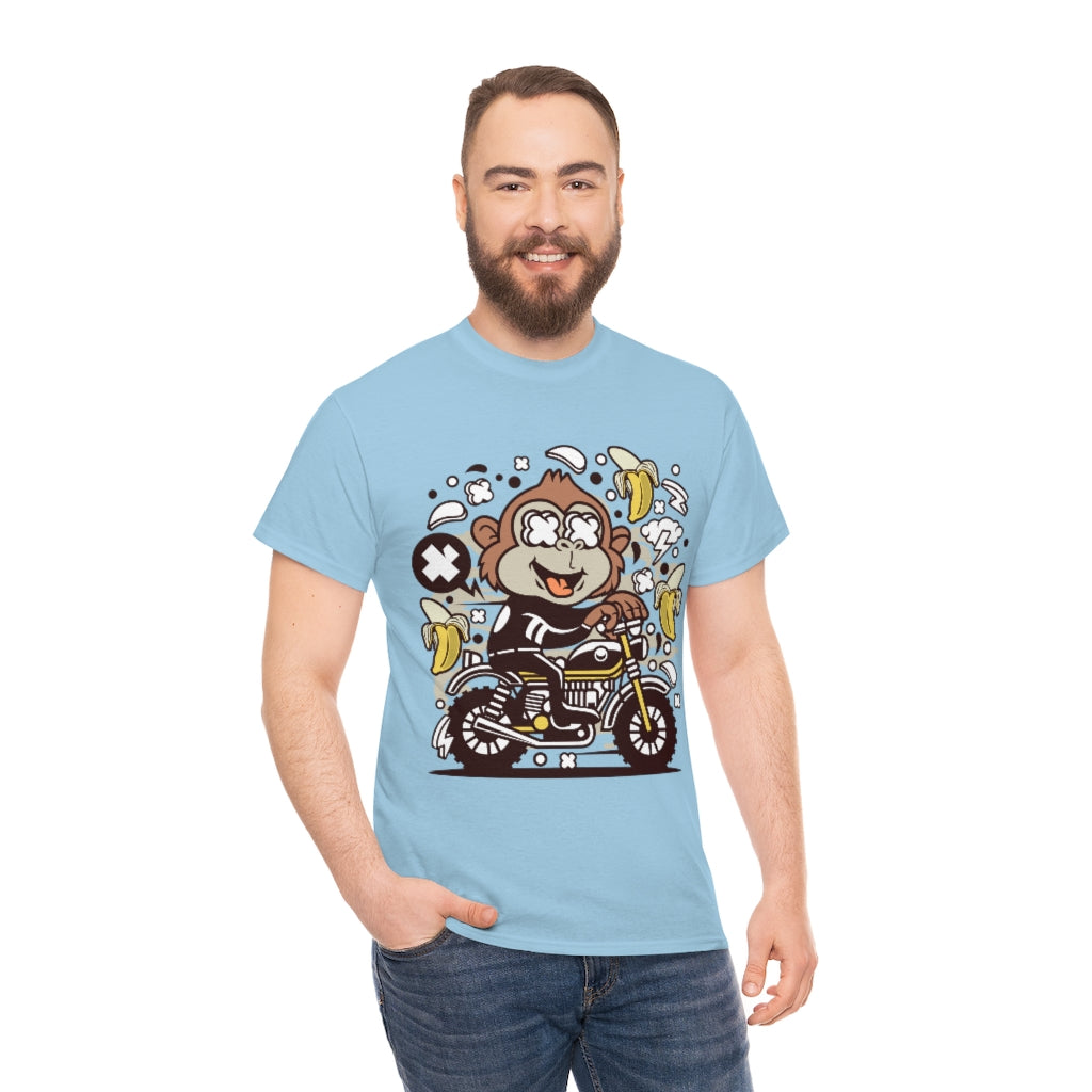 Cartoon Mad Monkey Motocrosser - Unisex Heavy Cotton Tee