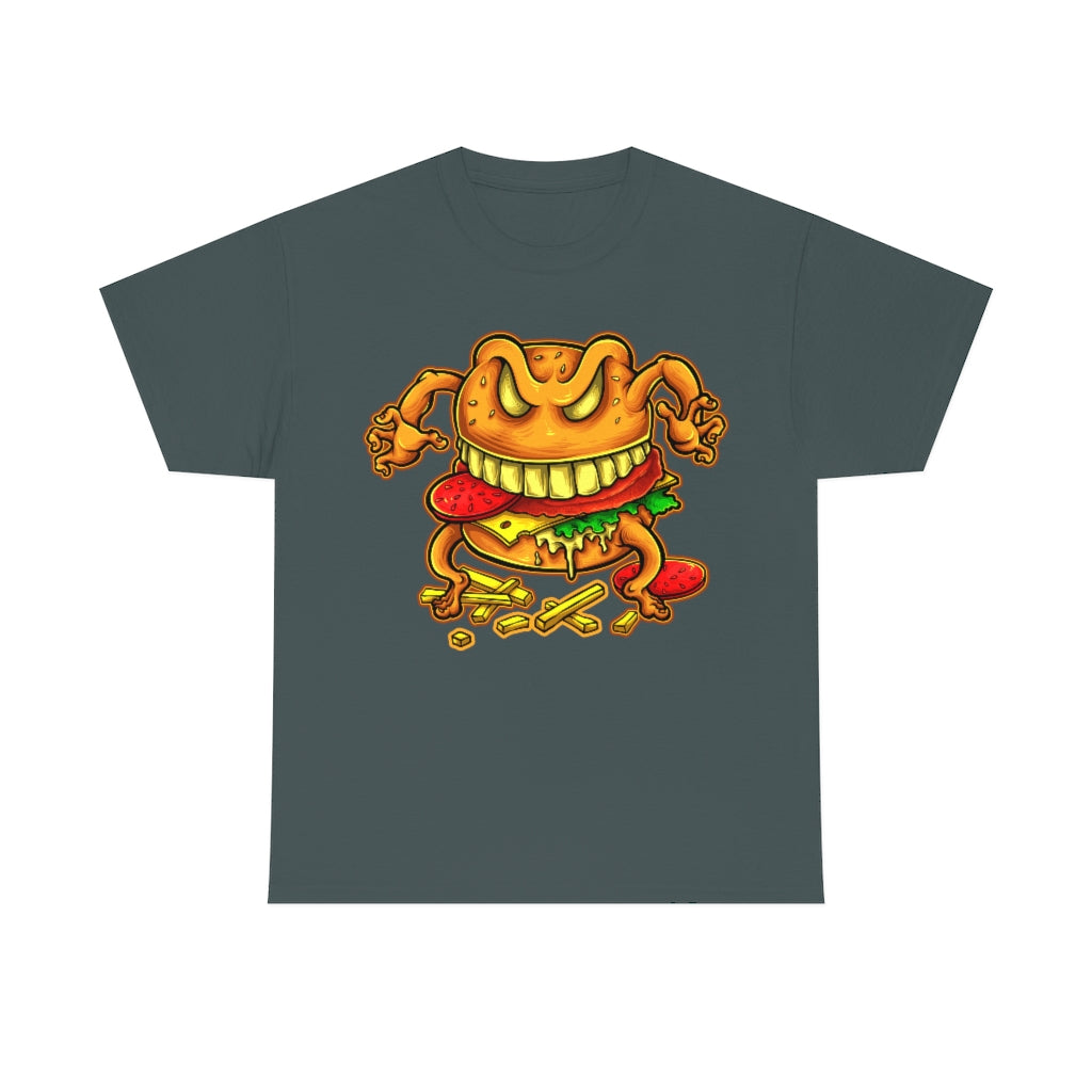 Cartoon Art - Evil Deluxe Cheese Burger - Unisex Heavy Cotton Tee