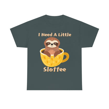 I Need A Little Sloffee - Sloth in Coffee - Unisex Heavy Cotton Tee