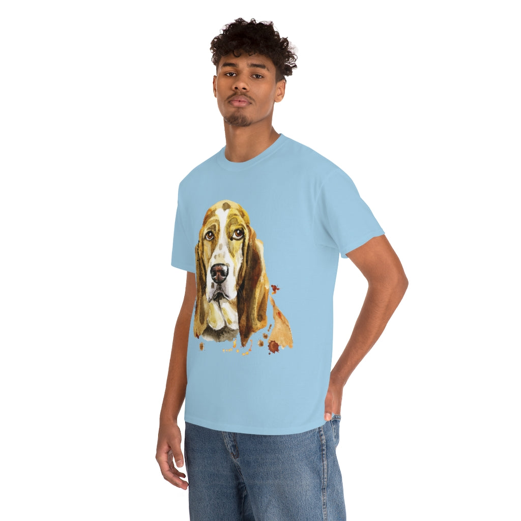 Bassett Hound Dog Portrait - Water color - Unisex Heavy Cotton Tee