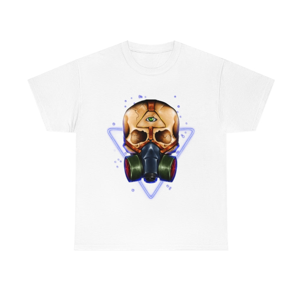 Neon Skull in Gasmask - Unisex Heavy Cotton Tee