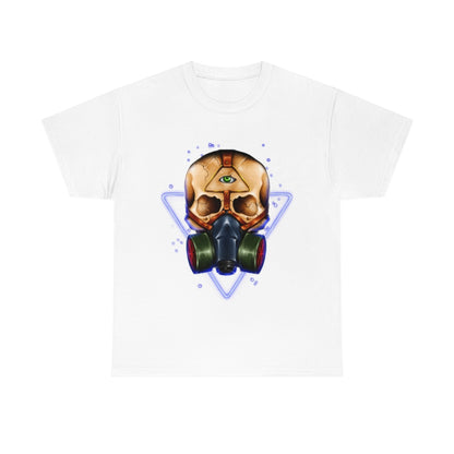 Neon Skull in Gasmask - Unisex Heavy Cotton Tee