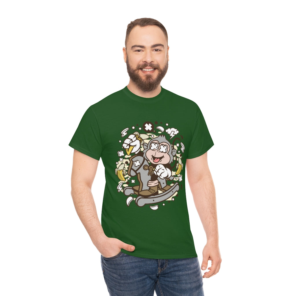 Cartoon Mad Monkey Rocking Horse - Unisex Heavy Cotton Tee