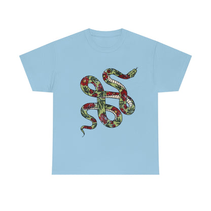 Tattooed Snake Red Flowers distressed - Unisex Heavy Cotton Tee