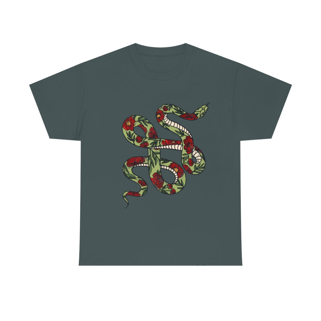 Tattooed Snake Red Flowers distressed - Unisex Heavy Cotton Tee