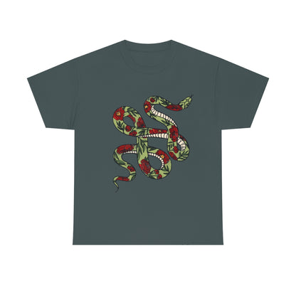 Tattooed Snake Red Flowers distressed - Unisex Heavy Cotton Tee