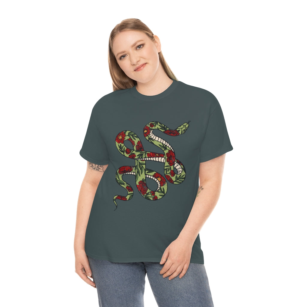 Tattooed Snake Red Flowers distressed - Unisex Heavy Cotton Tee