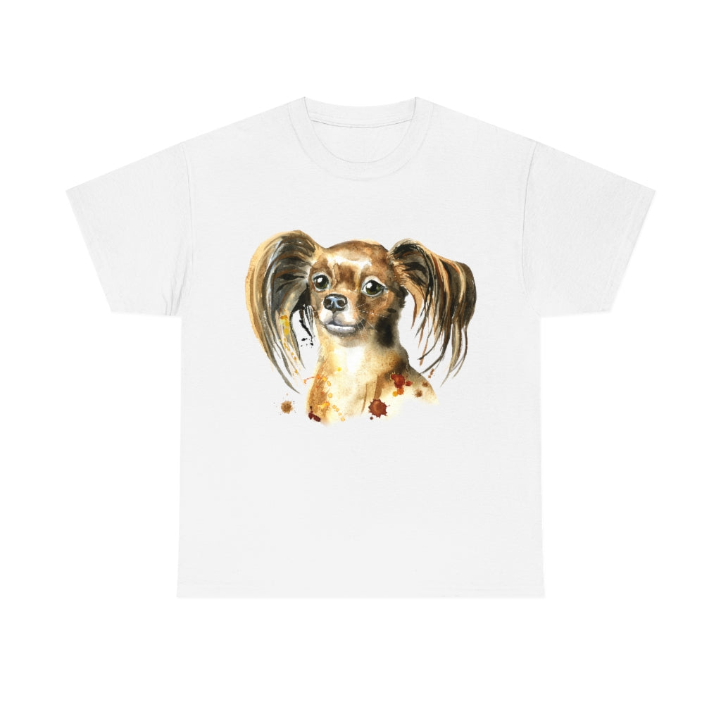 Papillon Dog Portrait - Water color - Unisex Heavy Cotton Tee