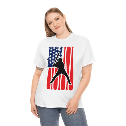 Baseball - Batter - USA Flag - Unisex Cotton Tee