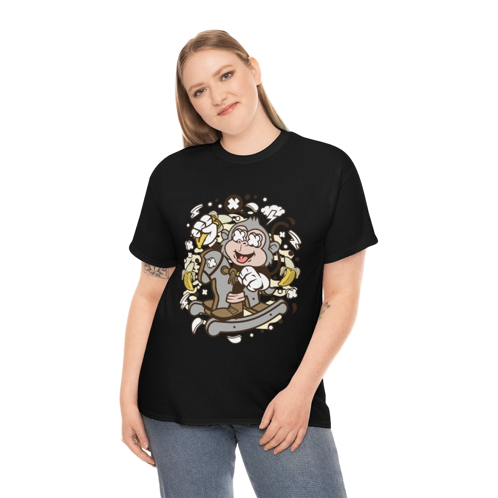 Cartoon Mad Monkey Rocking Horse - Unisex Heavy Cotton Tee