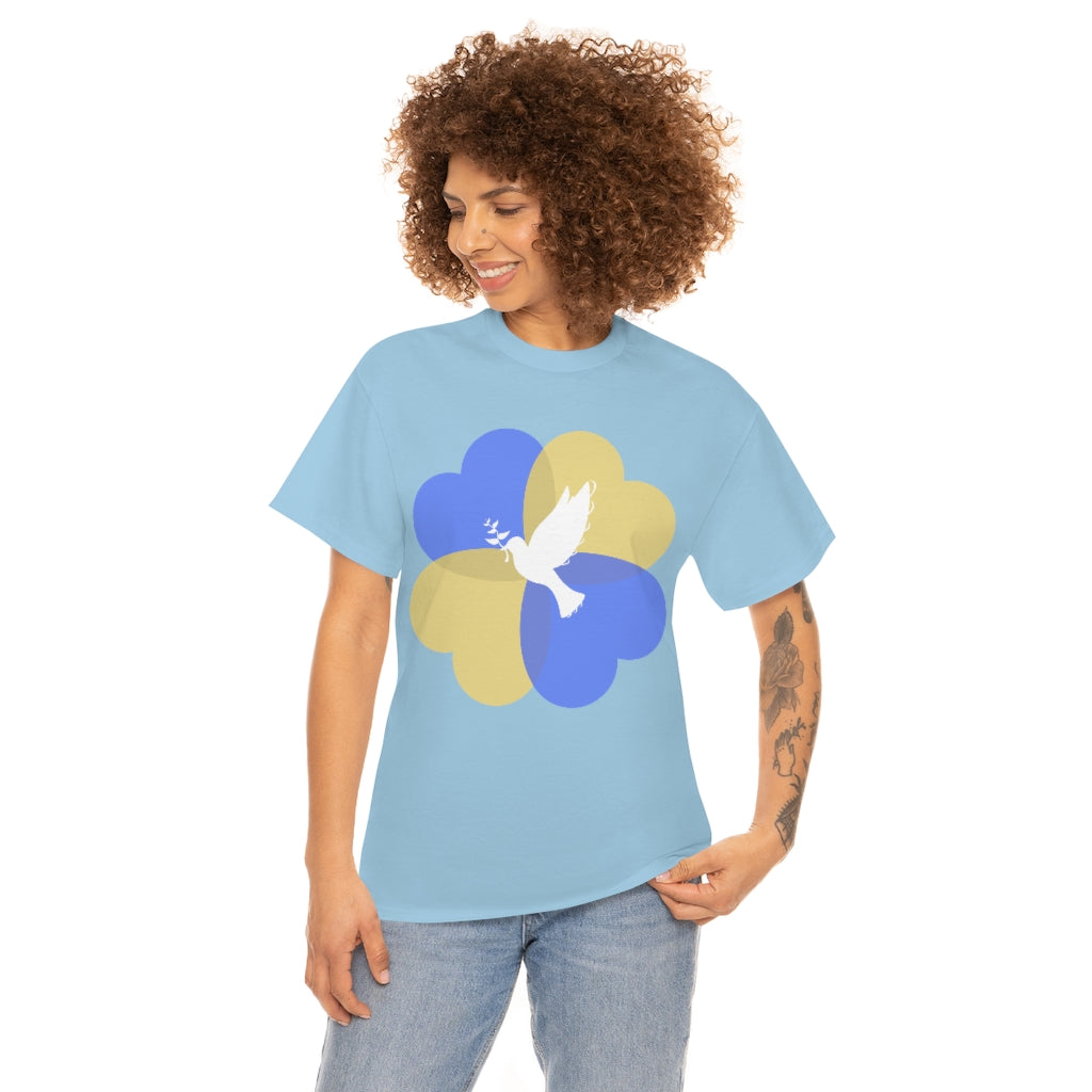 Ukraine Peace Dove and Love Hearts - Unisex Heavy Cotton Tee