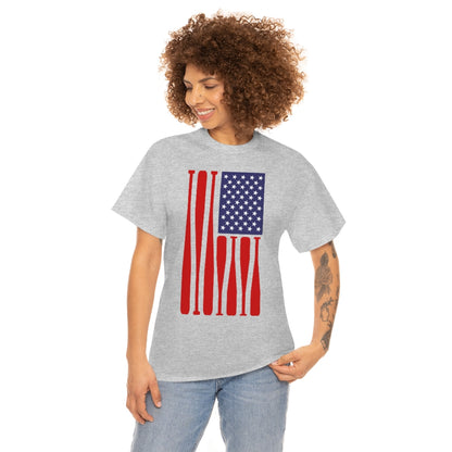 USA Flag Baseball Bats - Unisex Cotton Tee