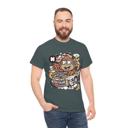 Cartoon Mad Monkey Hotrod - Unisex Heavy Cotton Tee