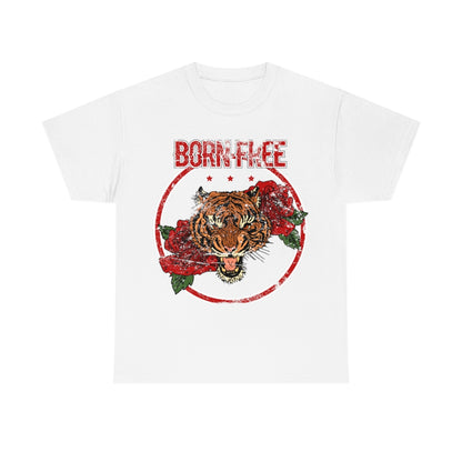 Distressed - Born Free Tiger & Roses tattoo motif - Unisex Heavy Cotton Tee